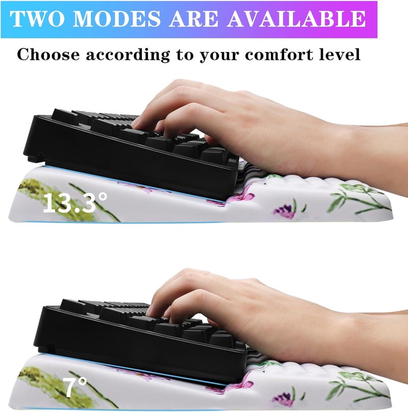 KEPUTAIER Computer Keyboard Stand with Wrist Rest, Ergonomic Tilted Keyboard Holder - Keyboard Riser with Wrist Pad - Keyboard Tray Support for Office Home - Scattered Flowers - Image 2